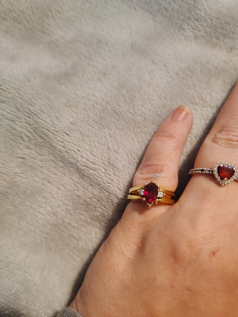 Gold Vintage Avon Reversible Ring with Deep Red Gemstones and Diamonds Forsale!